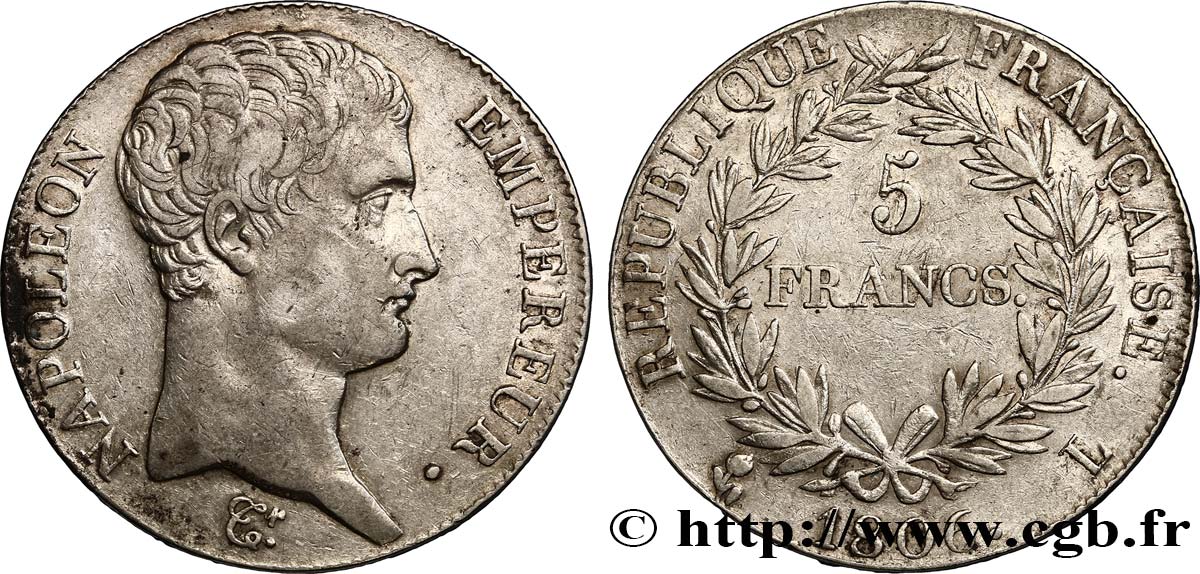 5 francs Napoléon Empereur, Calendrier grégorien 1806 Bayonne F.304/7 SS45 