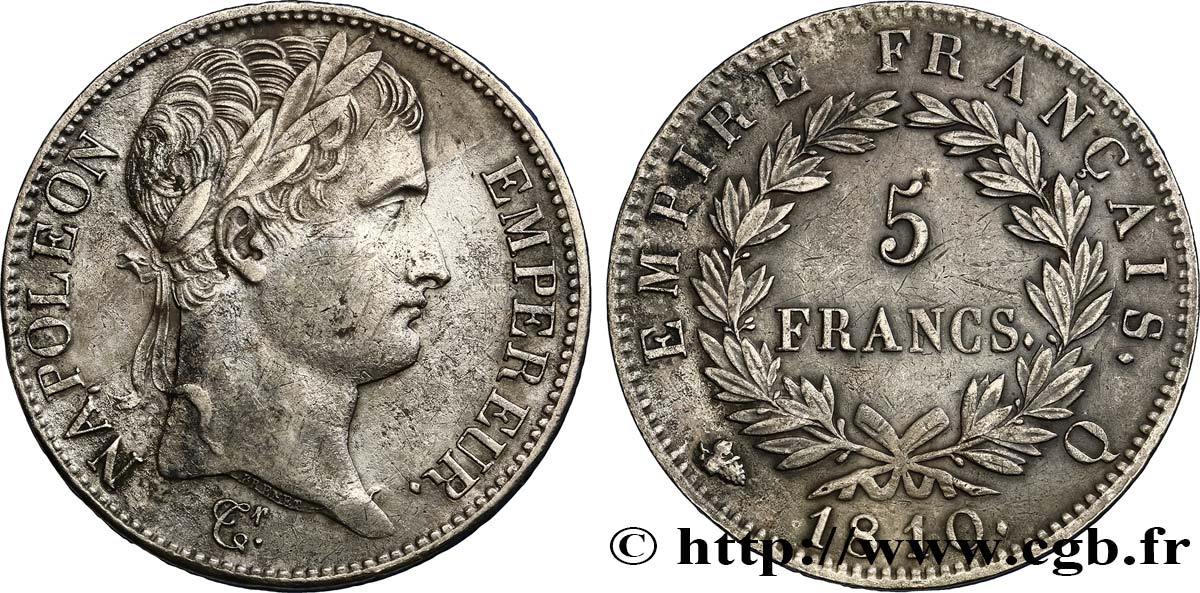 5 francs Napoléon Empereur, Empire français 1810 Perpignan F.307/24 MBC48 