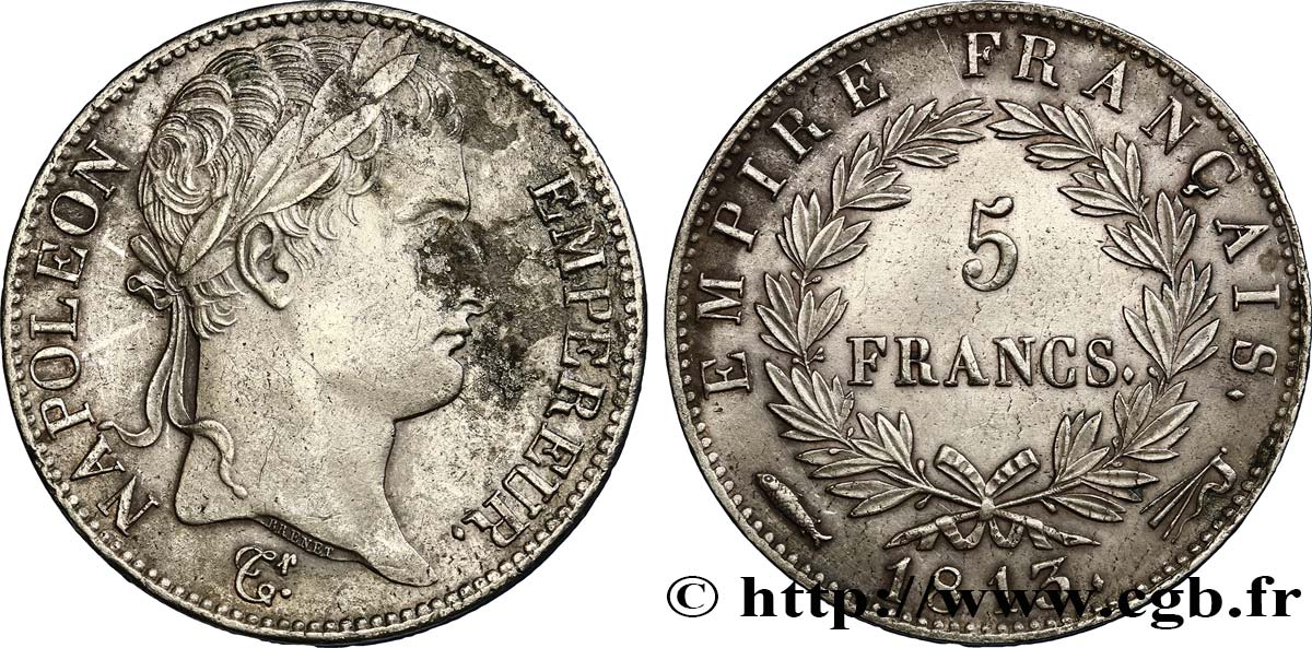 5 francs Napoléon Empereur, Empire français 1813 Utrecht F.307/74 MBC 