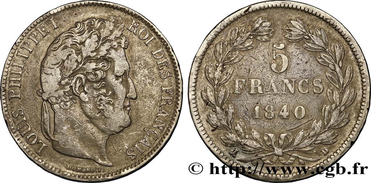 5 francs IIe type Domard 1840 Lyon F.324/86 MB30 