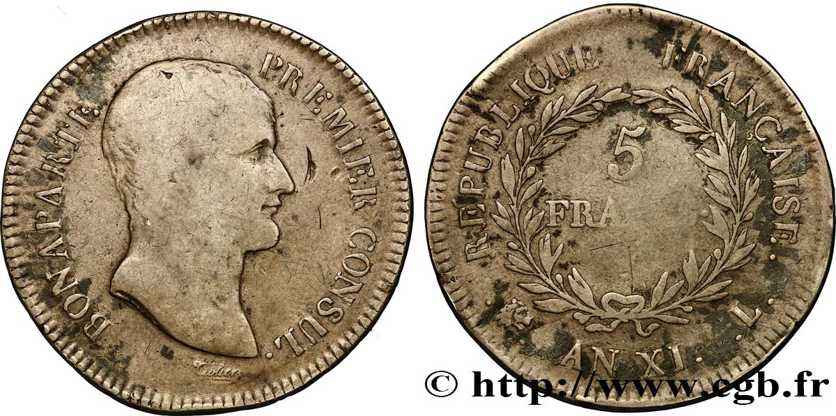 5 francs Bonaparte Premier Consul 1803 Bayonne F.301/4 B12 