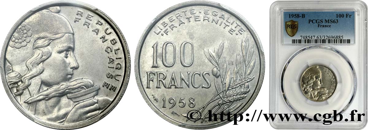100 francs Cochet 1958 Beaumont-Le-Roger F.450/14 SPL63 PCGS