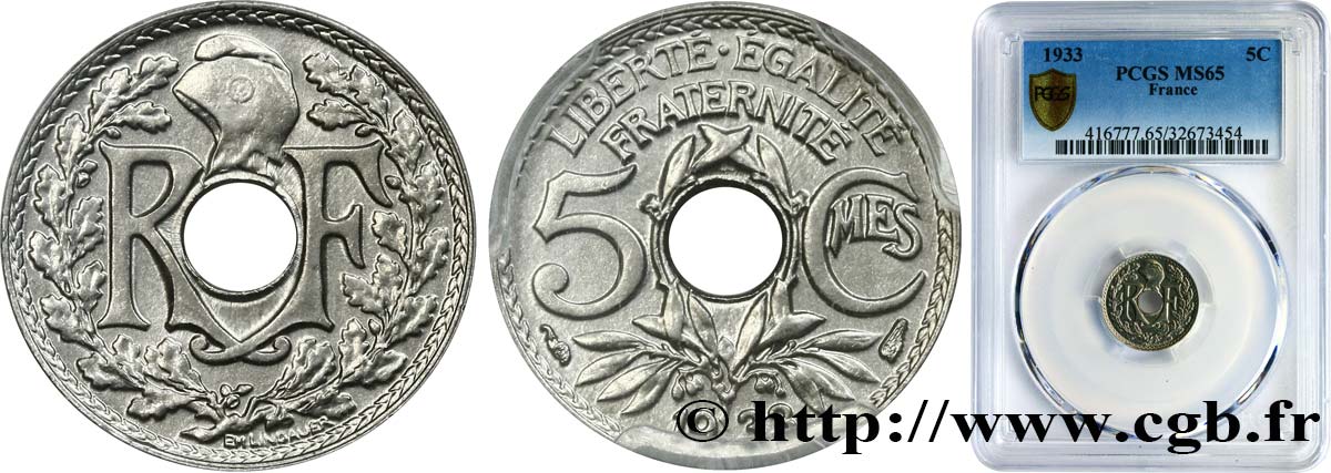 5 centimes Lindauer, petit module 1933 Paris F.122/16 FDC65 PCGS