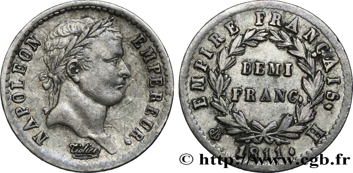 Demi-franc Napoléon Ier tête laurée, Empire français 1811 La Rochelle F.178/25 BB50 