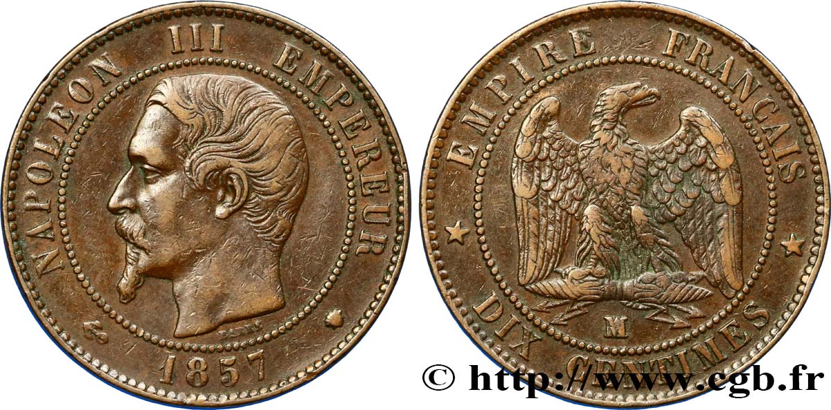 Dix centimes Napoléon III, tête nue 1857 Marseille F.133/45 MBC45 
