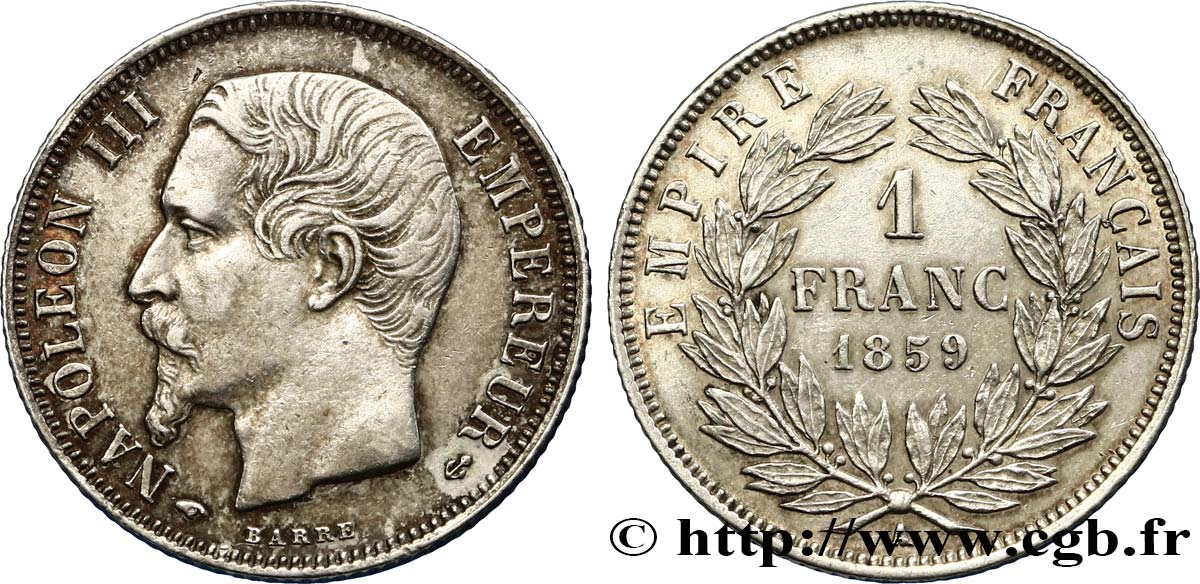 1 franc Napoléon III, tête nue 1859 Paris F.214/12 TTB48 