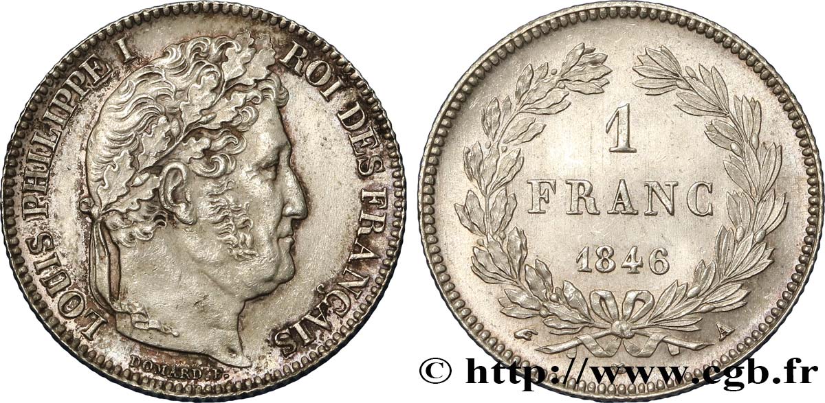 1 franc Louis-Philippe, couronne de chêne 1846 Paris F.210/105 VZ60 