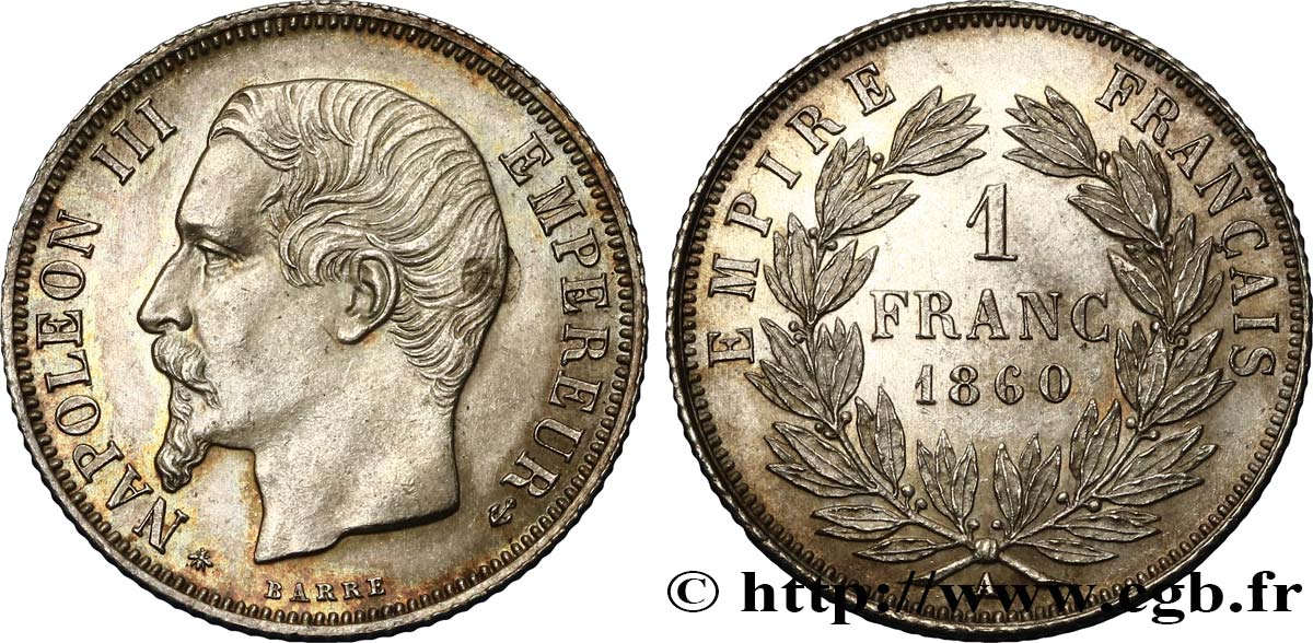 1 franc Napoléon III, tête nue 1860 Paris F.214/15 SUP60 