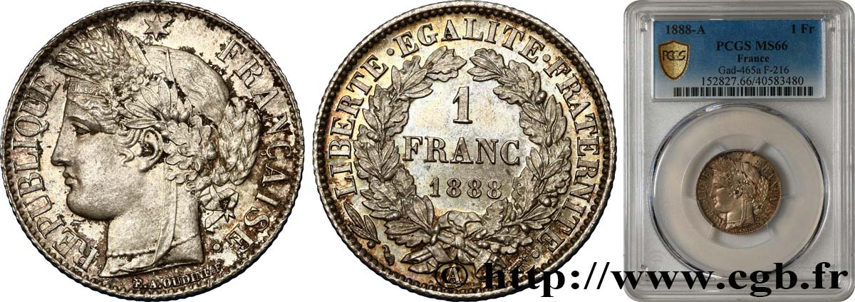 1 franc Cérès, IIIe République 1888 Paris F.216/10 FDC66 PCGS
