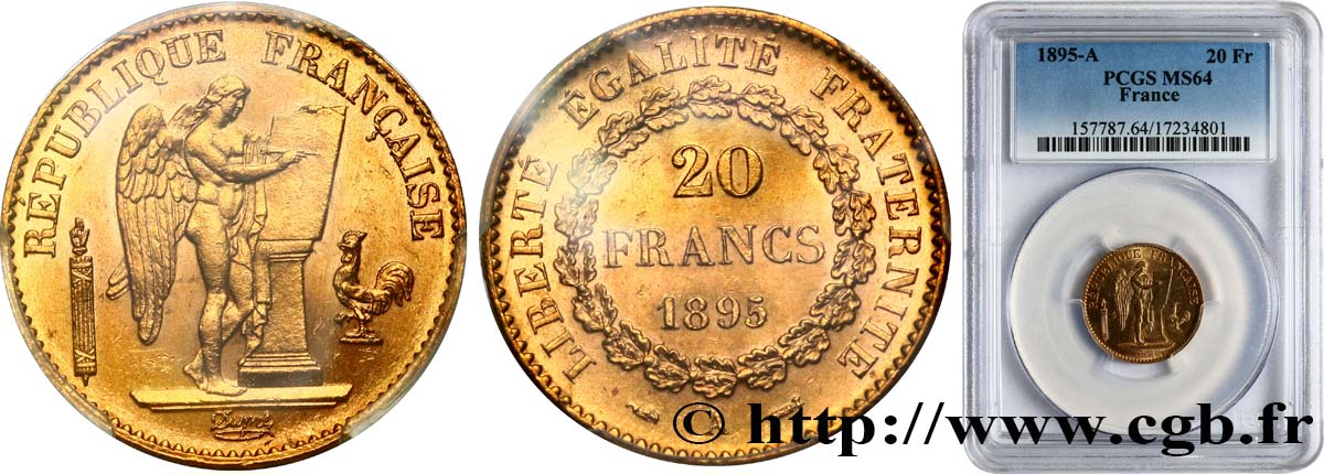 20 francs or Génie, IIIe République 1895 Paris F.533/19 SC64 PCGS