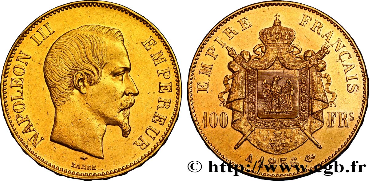 100 francs or Napoléon III, tête nue 1856 Paris F.550/3 XF48 