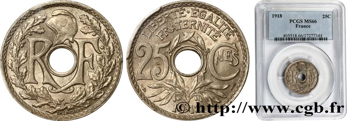 25 centimes Lindauer 1918  F.171/2 ST66 PCGS
