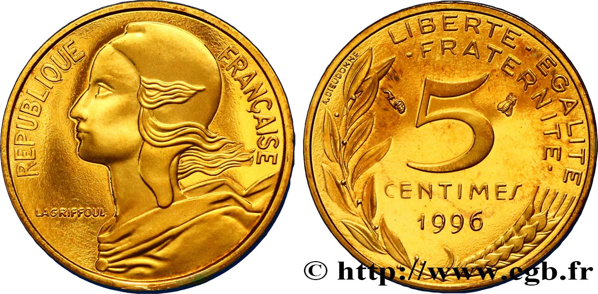 5 centimes Marianne, BE (Belle Épreuve), 4 plis 1996 Pessac F.125/39 var. FDC67 