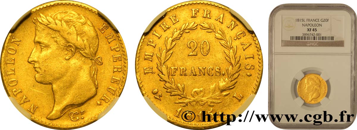 20 francs or Napoléon tête laurée, Cent-Jours - NGC XF 45 1815 Bayonne F.516A/2 TTB45 NGC