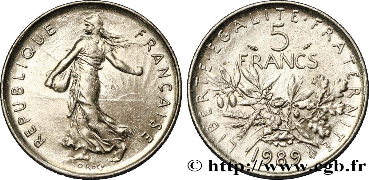 5 francs Semeuse, nickel 1989 Pessac F.341/21 TTB+ 