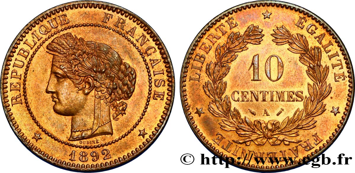 10 centimes Cérès 1892 Paris F.135/37 SPL62 
