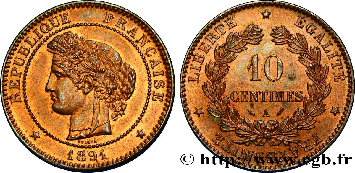 10 centimes Cérès 1891 Paris F.135/36 SPL60 