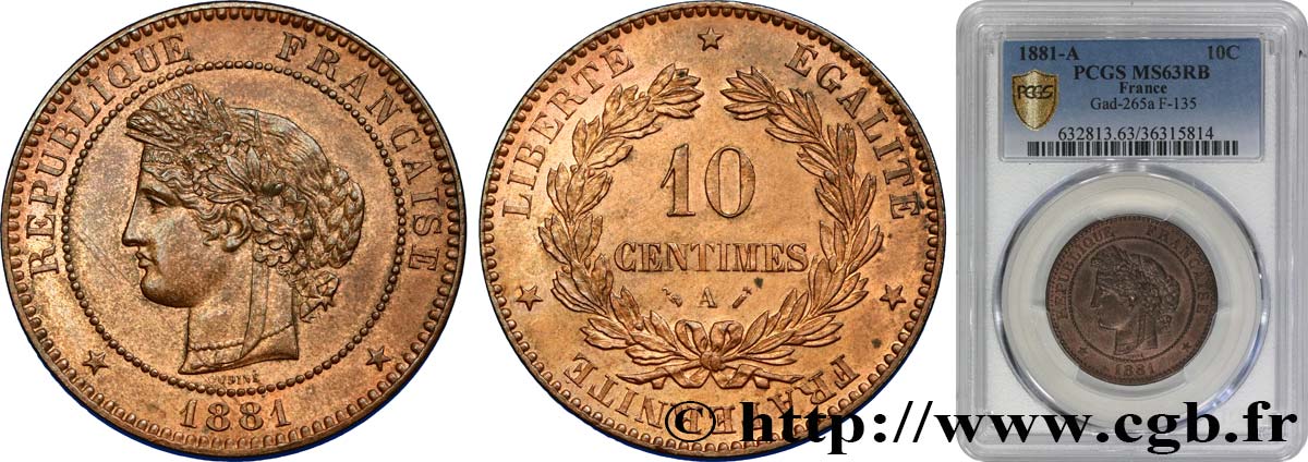10 centimes Cérès 1881 Paris F.135/25 SC63 PCGS