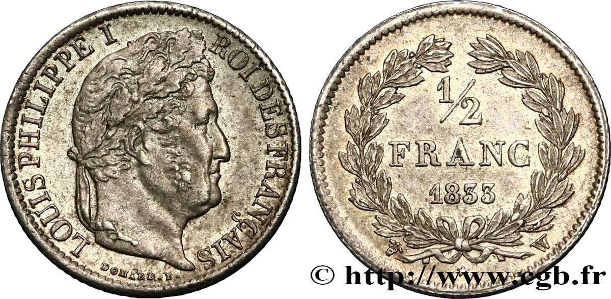 1/2 franc Louis-Philippe 1833 Lille F.182/39 SS50 