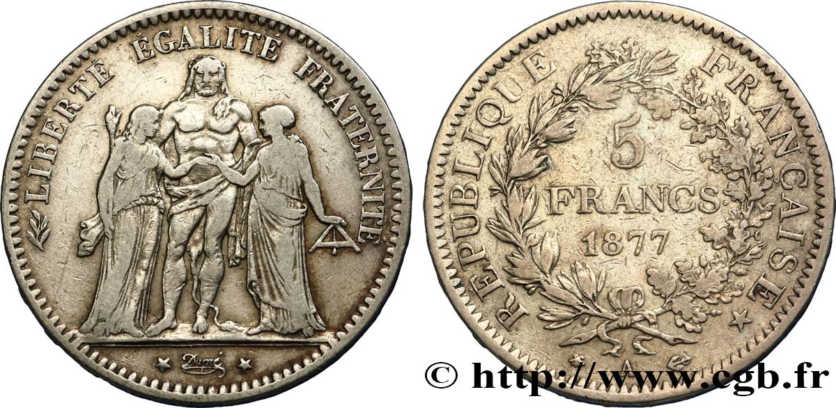 5 francs Hercule 1877 Paris F.334/19 VF25 