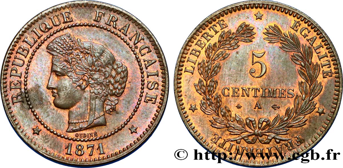 5 centimes Cérès 1871  Paris F.118/2 EBC62 