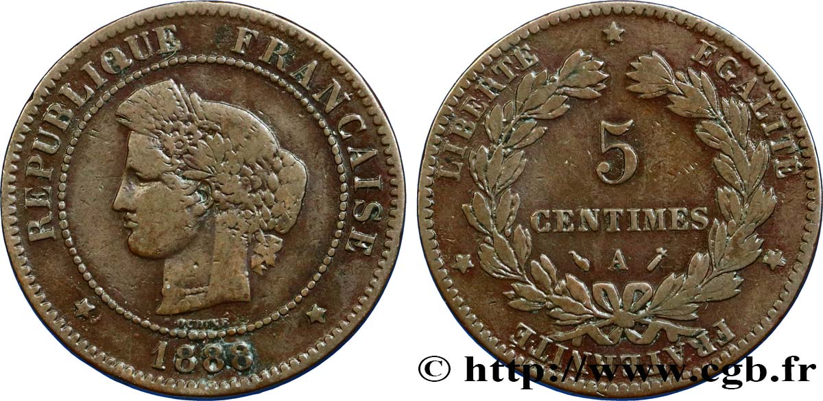 5 centimes Cérès 1888 Paris F.118/30 SS40 