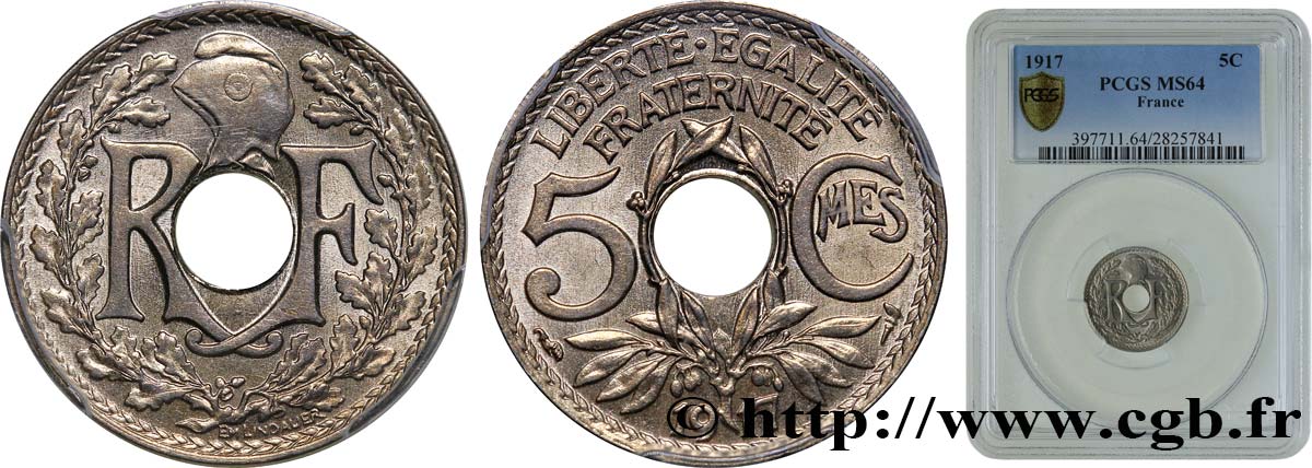 5 centimes Lindauer, grand module 1917 Paris F.121/1 SC64 PCGS