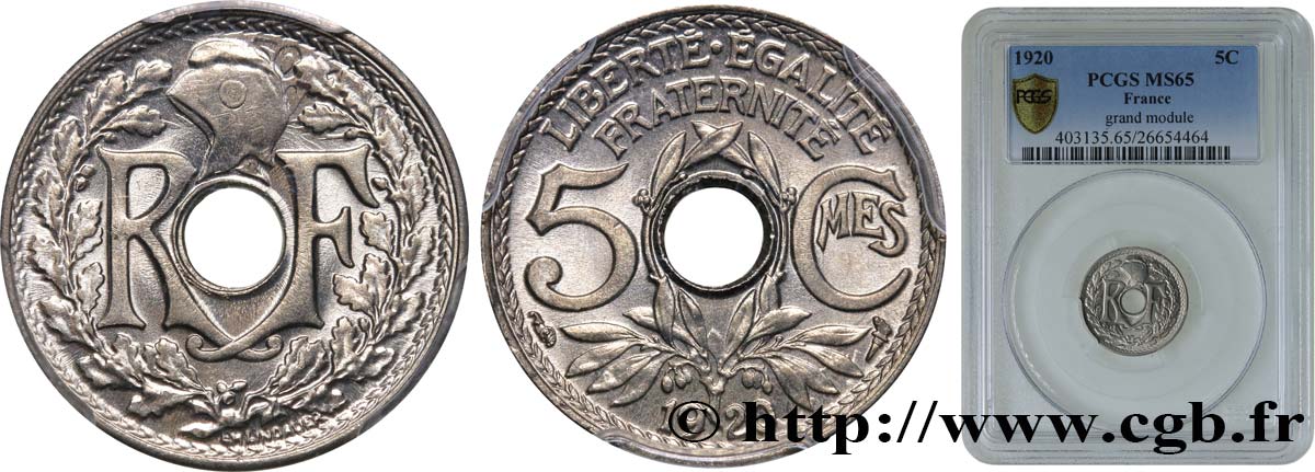 5 centimes Lindauer, grand module 1920  F.121/4 FDC65 PCGS