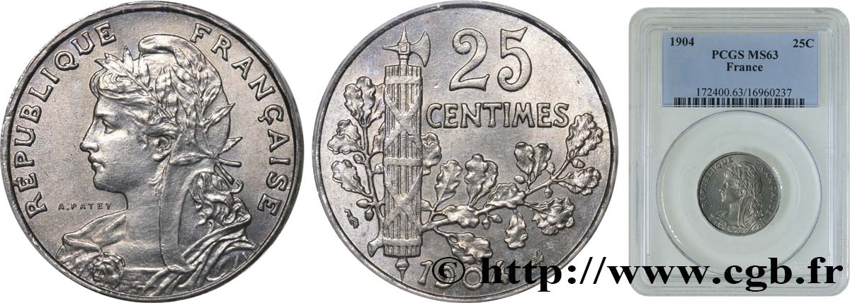 25 centimes Patey, 2e type 1904  F.169/2 SC63 PCGS