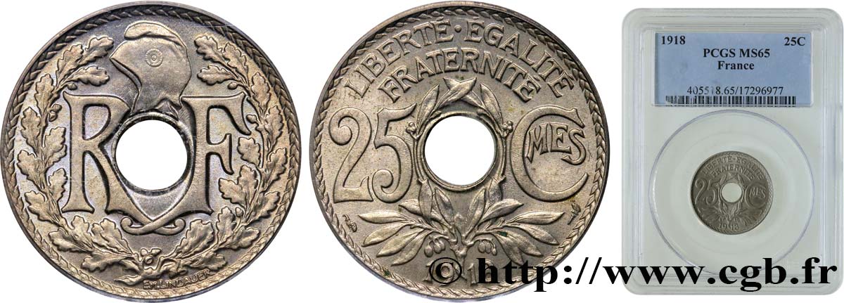 25 centimes Lindauer 1918  F.171/2 ST65 PCGS