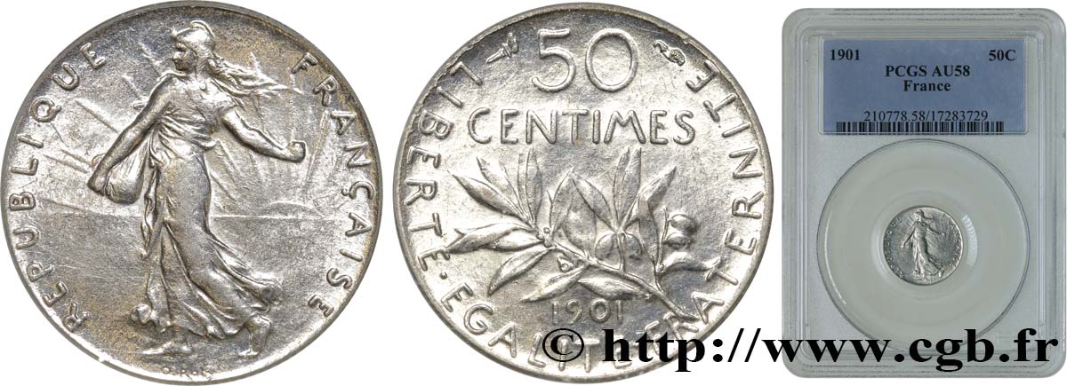 50 centimes Semeuse 1901 Paris F.190/8 SUP58 PCGS