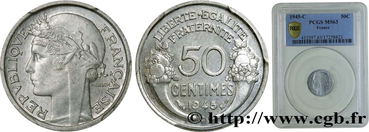 50 centimes Morlon, légère 1945 Castelsarrasin F.194/7 SC63 PCGS
