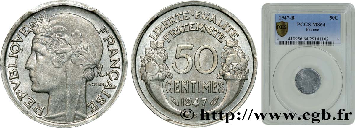 50 centimes Morlon, légère 1947 Beaumont-Le-Roger F.194/11 SPL64 PCGS