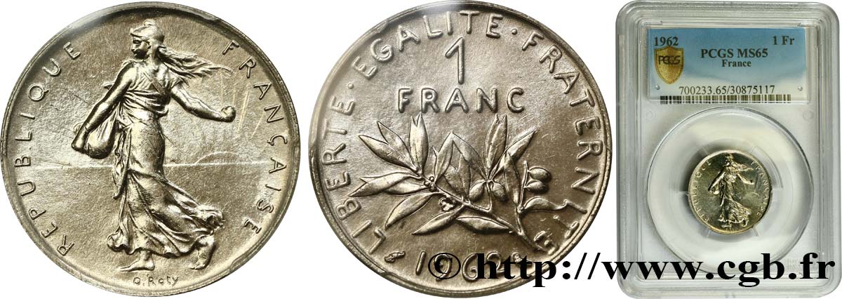 1 franc Semeuse, nickel 1962 Paris F.226/7 FDC65 PCGS