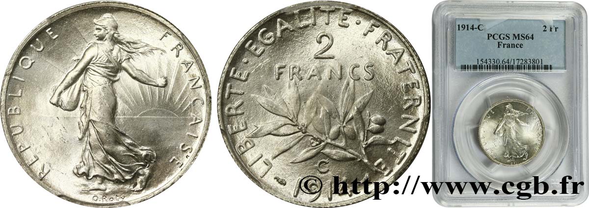 2 francs Semeuse 1914 Castelsarrasin F.266/16 SC64 PCGS