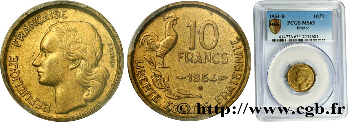 10 francs Guiraud 1954 Beaumont-Le-Roger F.363/11 SPL63 PCGS