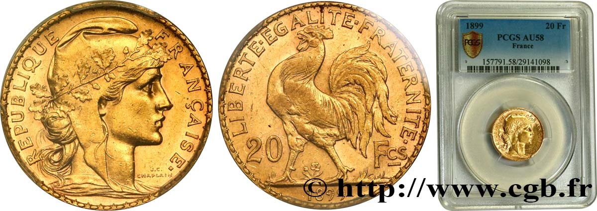 20 francs or Coq, Dieu protège la France 1899 Paris F.534/2 AU58 PCGS