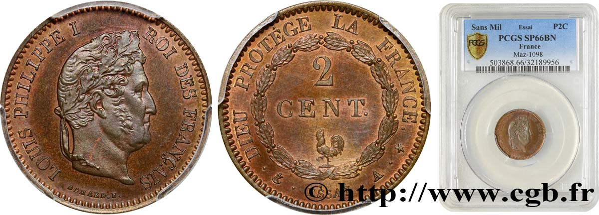 Essai de 2 centimes au coq n.d. Paris VG.2809  FDC66 PCGS