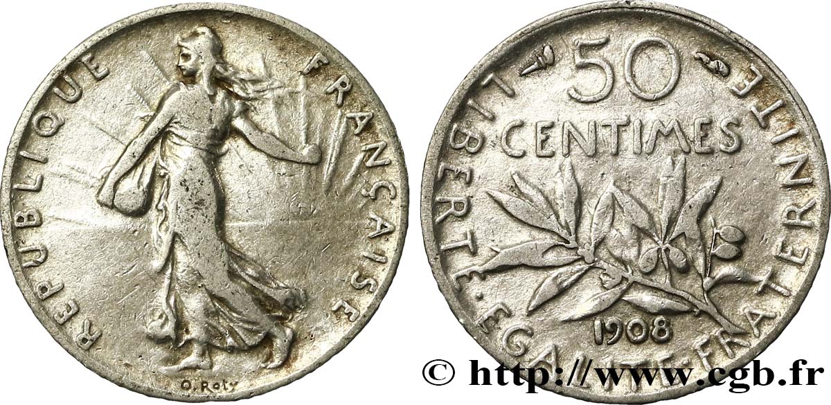 50 centimes Semeuse 1908 Paris F.190/15 BC 