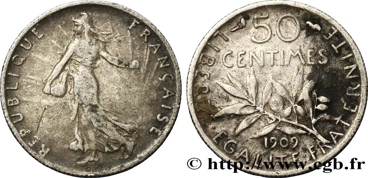 50 centimes Semeuse 1909  F.190/16 MBC 