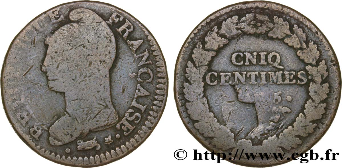 Cinq centimes Dupré, grand module, CNIQ 1797 Lille F.115/34 TB15 