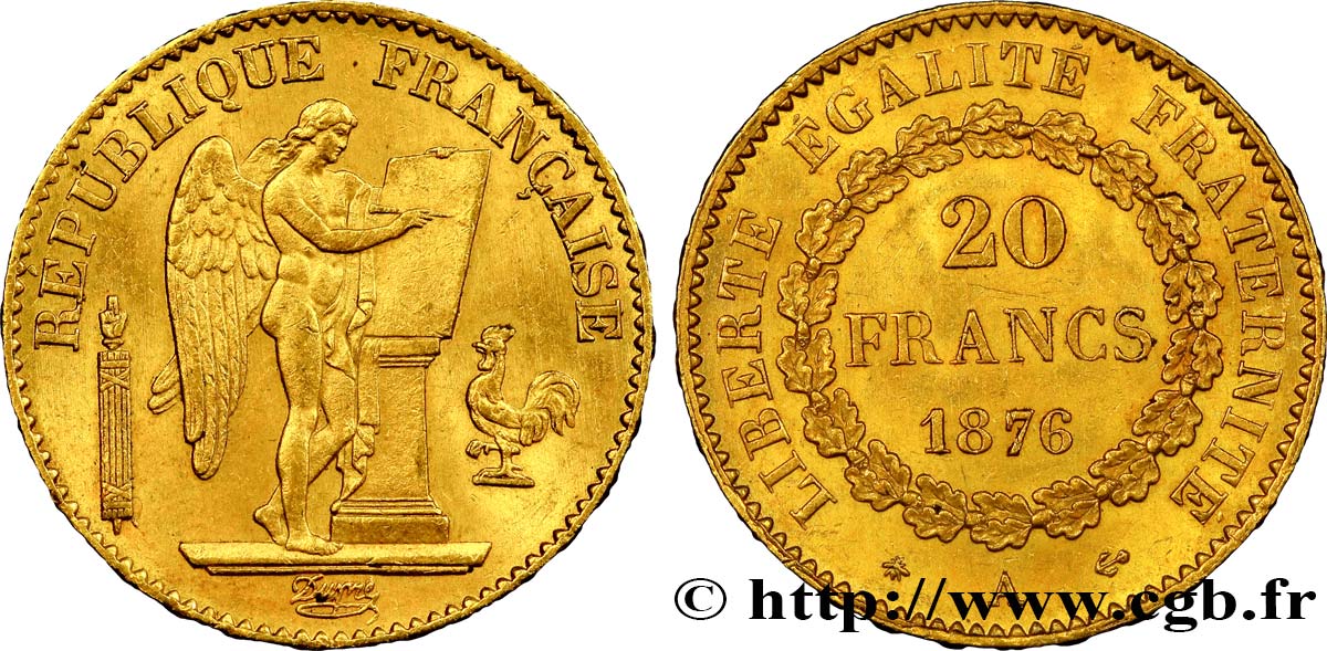 20 francs or Génie, Troisième République 1876 Paris F.533/4 SS45 