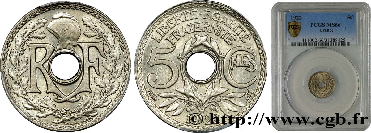 5 centimes Lindauer, petit module 1922 Paris F.122/4 FDC66 PCGS