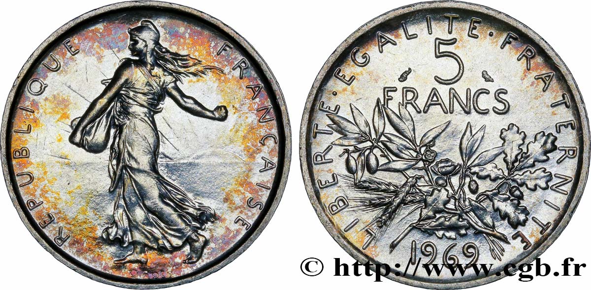 5 francs Semeuse, argent 1969 Paris F.340/13 SPL63 