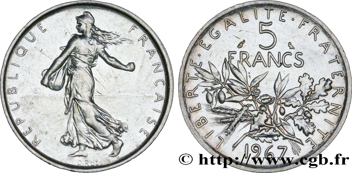 5 francs Semeuse, argent 1967 Paris F.340/11 EBC 