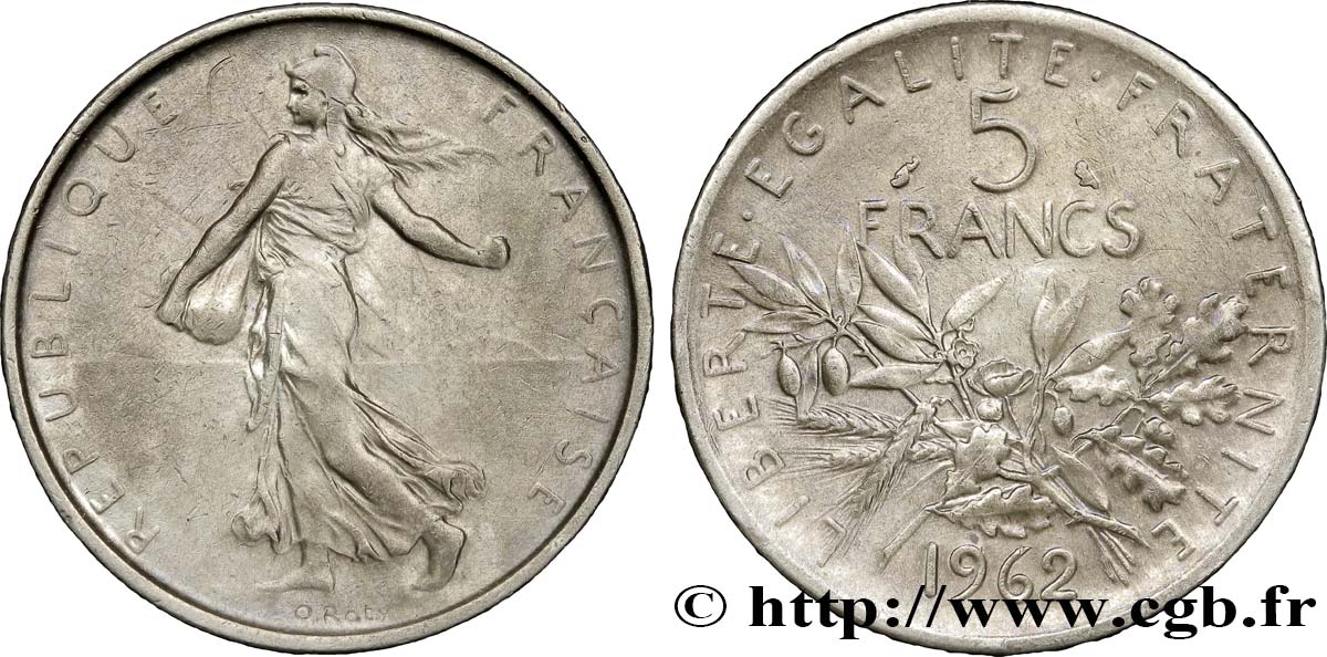 5 francs Semeuse, argent 1962 Paris F.340/6 SS 
