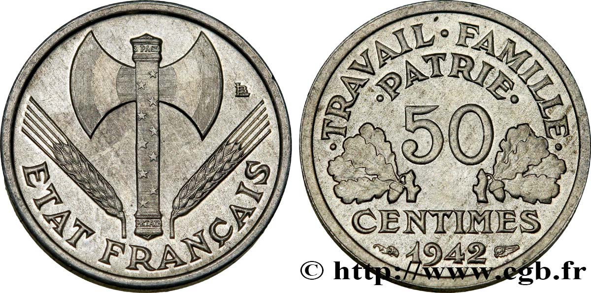 50 centimes Francisque, lourde 1942  F.195/3 SUP62 