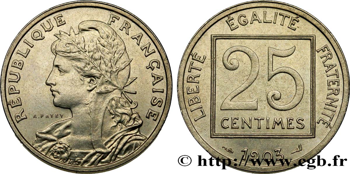 25 centimes Patey, 1er type 1903  F.168/3 AU55 