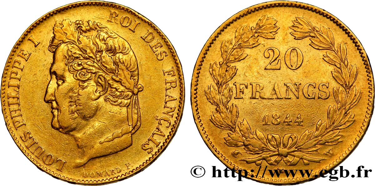 20 francs or Louis-Philippe, Domard 1844 Lille F.527/32 MBC50 