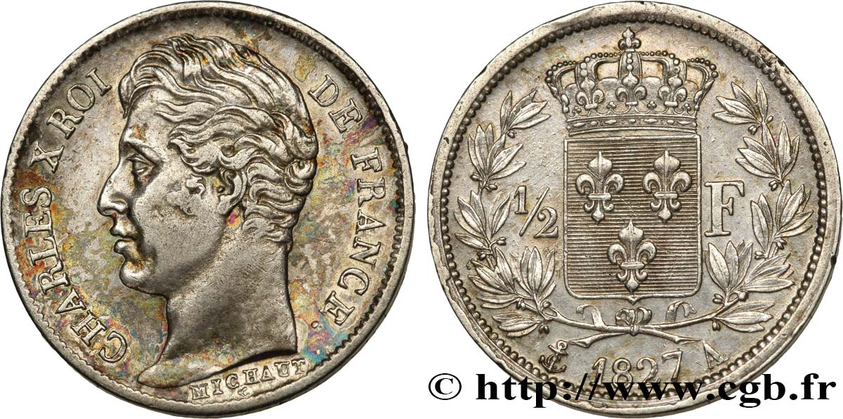 1/2 franc Charles X 1827 Paris F.180/13 BB52 
